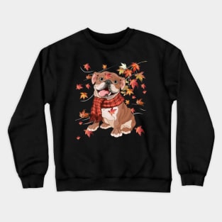 Maple Dog Leaf Fall Hello Autumn Funny Bulldog Lover Crewneck Sweatshirt